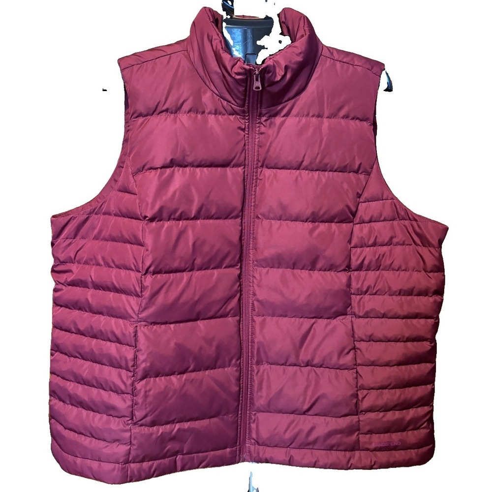 Lands End Womens 2X Down Puffer Vest Garnet Red Sleeveless Jacket Plus 20W-22W